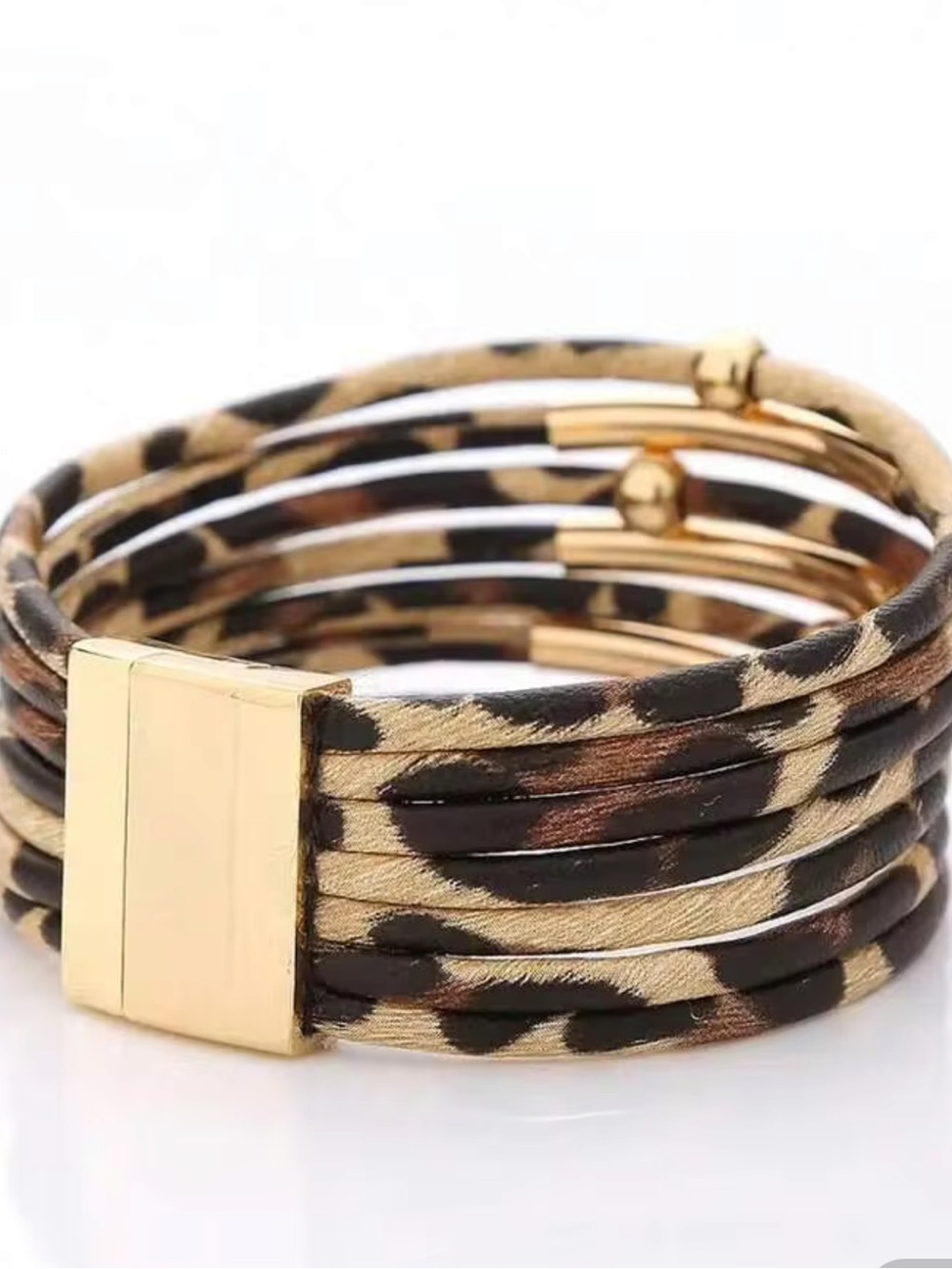 Gold-Tone Leopard Print Multi-Strand Bracelet SHEIN